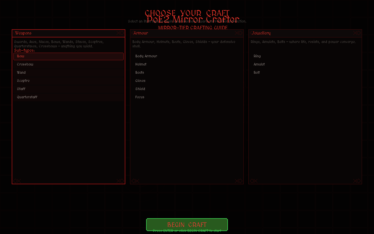 Item selection screen